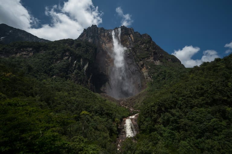 El Salto Ángel, la caída de agua más alta del mundo, con 979 metros, ubicada en el Parque Nacional de Canaima, en Venezuela, en una imagen del 6 de octubre de 2021 (Federico Parra)