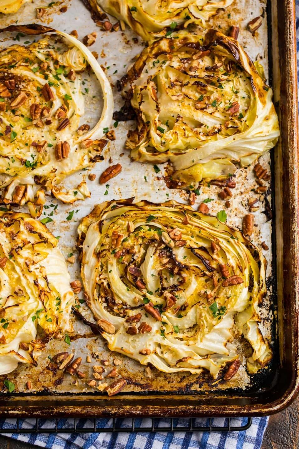 cabbage steaks in a sheet pan