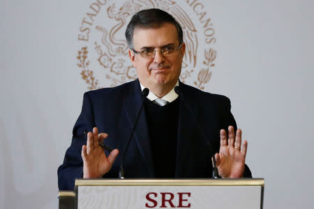 Mexico's Foreign Minister Marcelo Ebrard announces a joint development plan between Mexico and the United States for the northern triangle of Central America, in Mexico City, Mexico December 18, 2018. REUTERS/Edgard Garrido