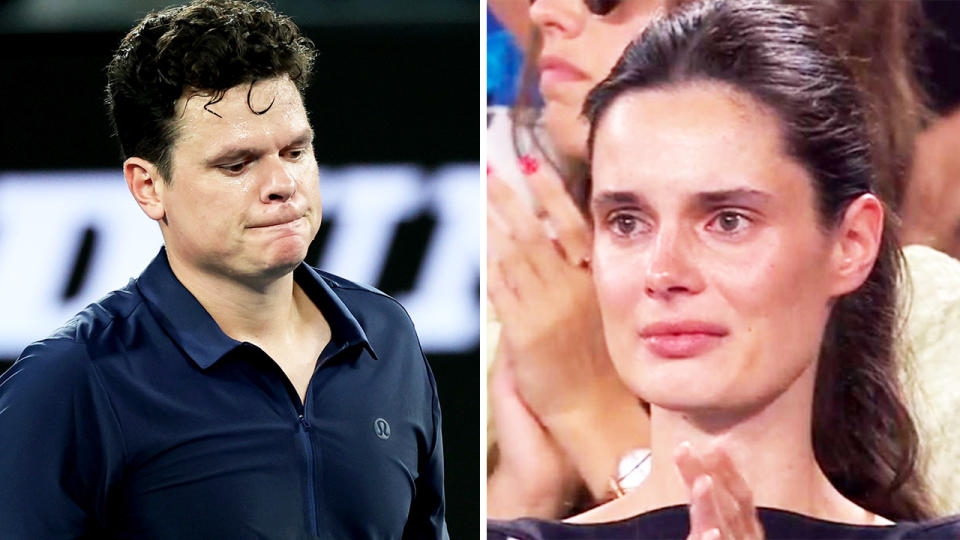 Milos Raonic's wife, pictured here in tears as he retired hurt at the Australian Open.