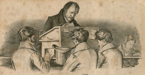 <span class="caption">A lithograph depicting Hegel with his students.</span> <span class="attribution"><a class="link " href="https://commons.wikimedia.org/wiki/File:Friedrich_Hegel_mit_Studenten_Lithographie_F_Kugler.jpg" rel="nofollow noopener" target="_blank" data-ylk="slk:Franz Kugler"> Franz Kugler</a></span>