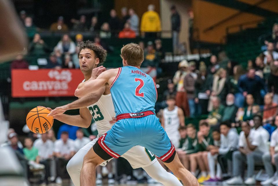 Colorado State basketball guard Isaiah Rivera drives to the basket during a game against Loyola Marymount at Moby Arena on Wednesday, Nov. 30, 2022, in Fort Collins, Colo.