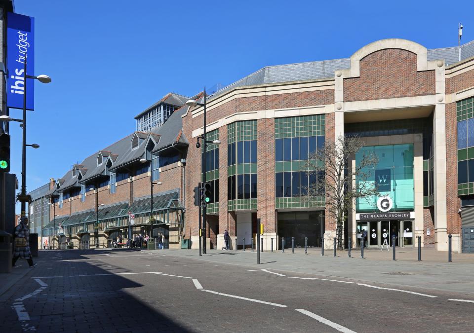 Elmfield Road entrance to The Glades shopping centre in Bromley town centre London, UK.