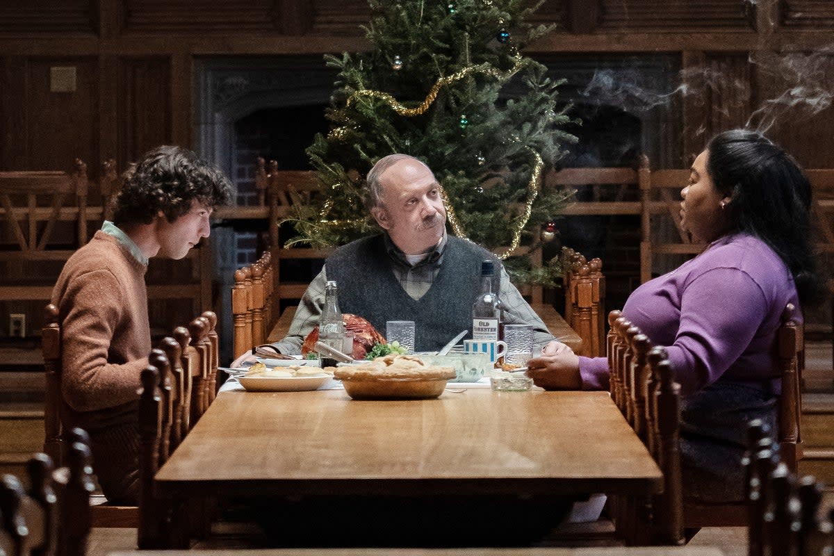 Dominic Sessa, Paul Giamatti and Da’Vine Joy Randolph in ‘The Holdovers’  (Seacia Pavao)