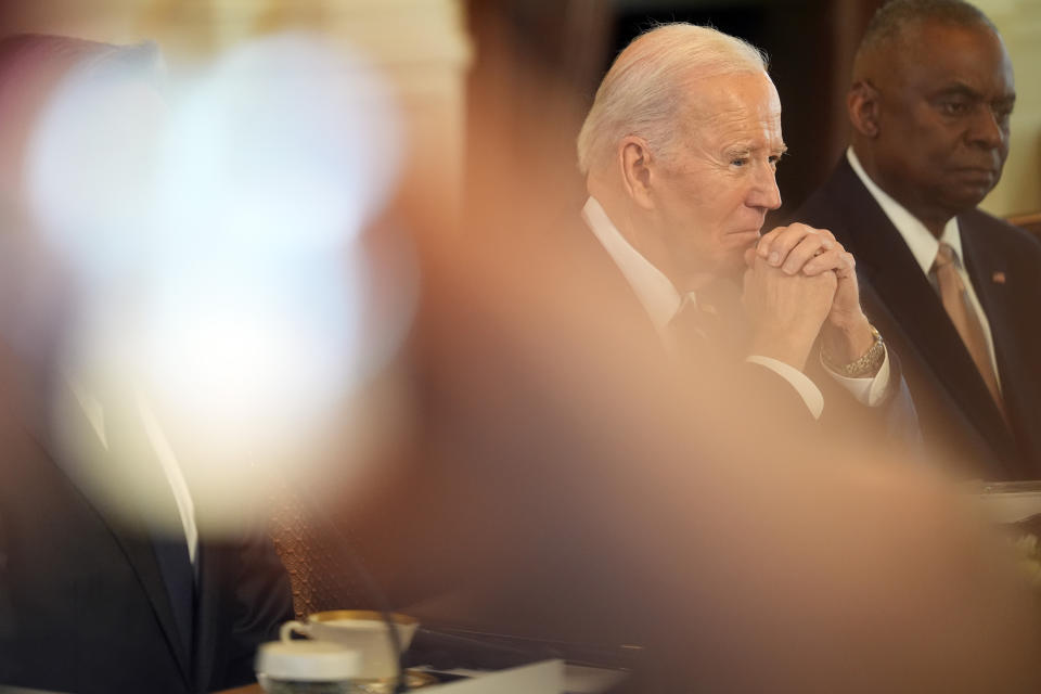 President Joe Biden meets with Polish President Andrzej Duda and Polish Prime Minister Donald Tusk in the East Room of the White House, Tuesday, March 12, 2024, in Washington. (AP Photo/Andrew Harnik)
