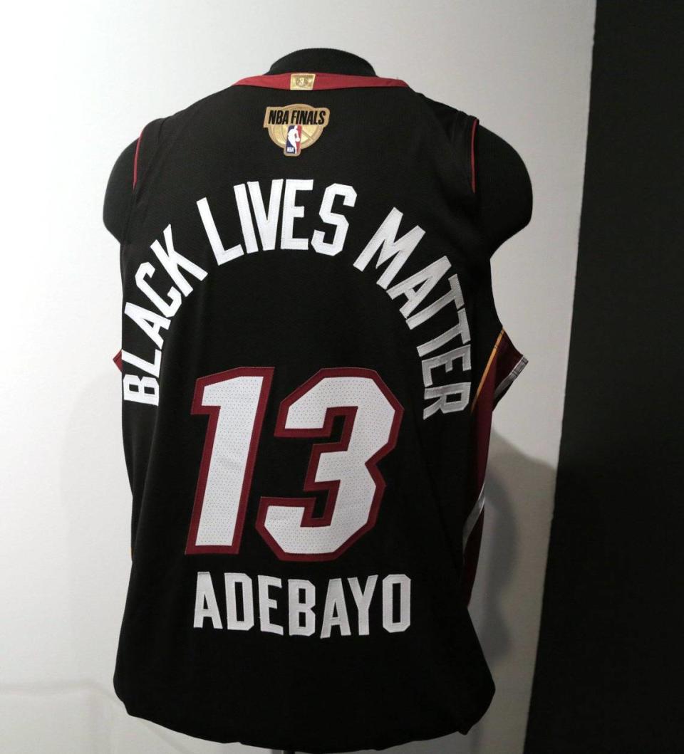 A Miami Heat Jersey worn by Bam Adebayo during the 2020 NBA Finals was donated to the HistoryMiami Museum by the Miami Heat.