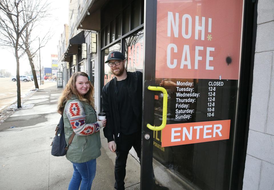 Heather and Matt Ulichney, owners of Square Scullery, enter their newly acquired space at the former NoHi Tuesday in Akron. The pair plan to have it renovated and open by summer.