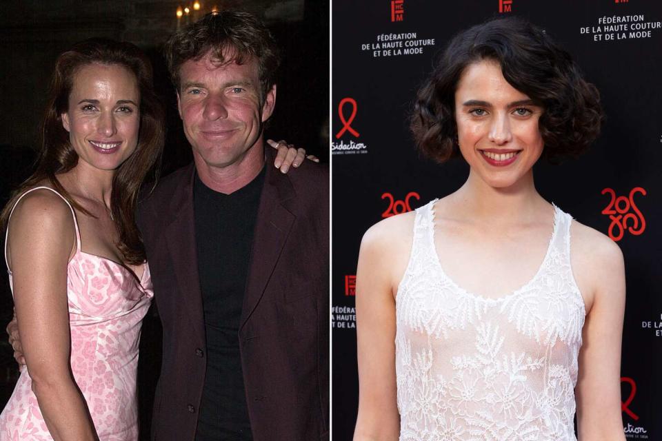 <p>Jeff Kravitz/FilmMagic, Marc Piasecki/WireImage</p> Andie MacDowell and Dennis Quaid in 2001; Margaret Qualley