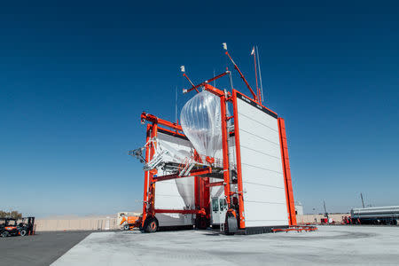 Undated handout photo of a Project Loon balloon to be used in Puerto Rico, being launched from Nevada. REUTERS/Google/Handout