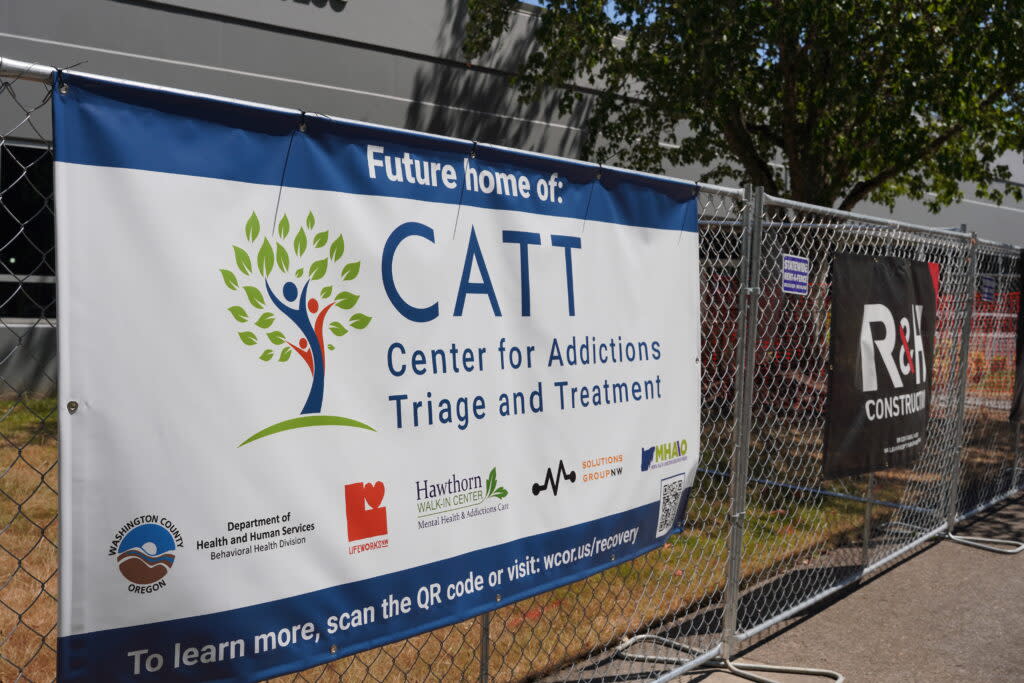 The site of Washington County's planned Center for Addictions Triage and Treatment in HIllsboro. The center, when finished, will aid the county's new diversion programs that offer treatment instead of jail to people in addiction. (Ben Botkin/Oregon Capital Chronicle)