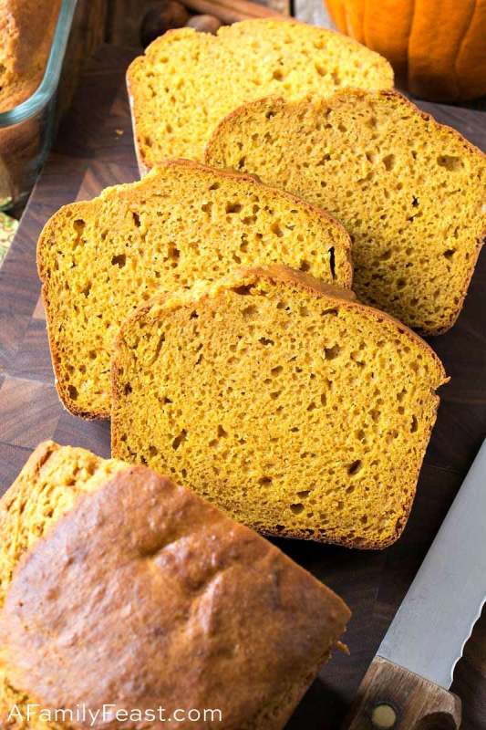 <p>A Family Feast</p><p>By the time your oven has preheated, this delicious quick bread will be mixed and ready to bake! </p><p><strong>Get the recipe: <em><a href="https://www.afamilyfeast.com/sweetened-condensed-milk-pumpkin-bread/" rel="nofollow noopener" target="_blank" data-ylk="slk:Sweetened Condensed Milk Pumpkin Bread;elm:context_link;itc:0;sec:content-canvas" class="link ">Sweetened Condensed Milk Pumpkin Bread</a></em></strong></p>
