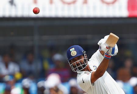 Cricket - India v New Zealand - Third Test cricket match - Holkar Cricket Stadium, Indore, India - 09/10/2016. India's Ajinkya Rahane plays a shot. REUTERS/Danish Siddiqui