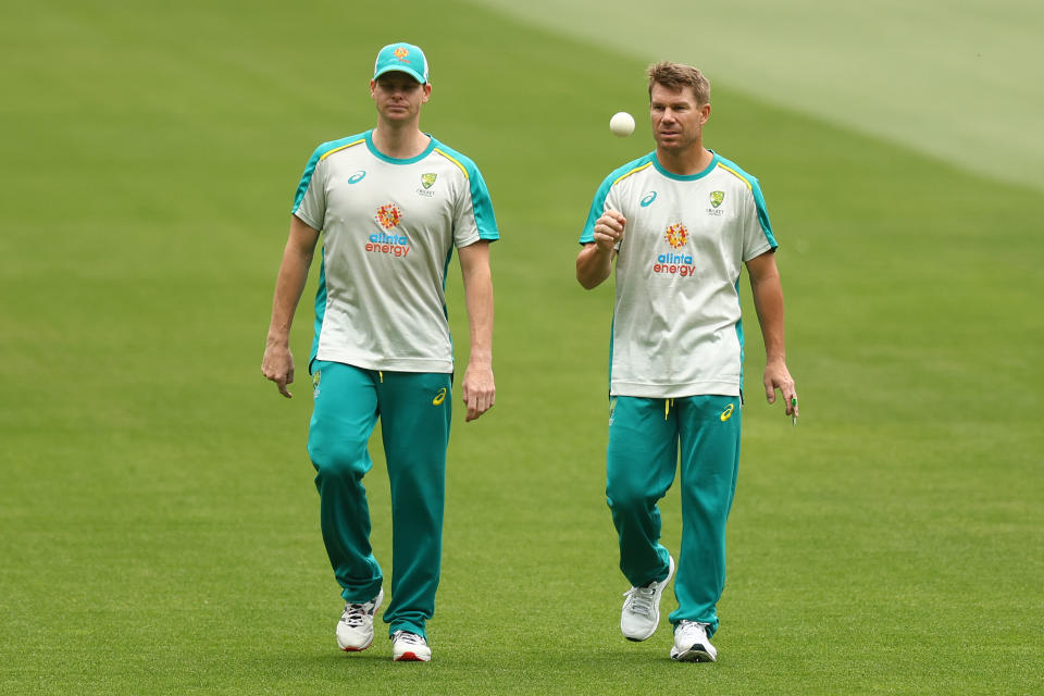 Steve Smith (pictured left) and David Warner (pictured right) during training.