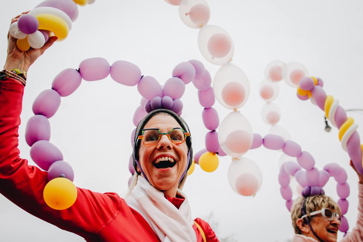 Jill Schmidt moves with the True/False Film Fest's March March parade last year in downtown Columbia.