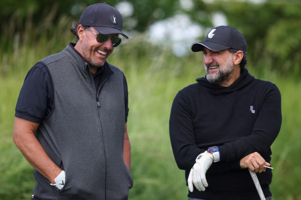 <div class="inline-image__caption"><p>Phil Mickelson of the United States talks to Saudi businessman Yasir Al-Rumayyan during the Pro-Am ahead of the LIV Golf Invitational at The Centurion Club on June 08, 2022, in St Albans, England.</p></div> <div class="inline-image__credit">Charlie Crowhurst/LIV Golf/Getty</div>