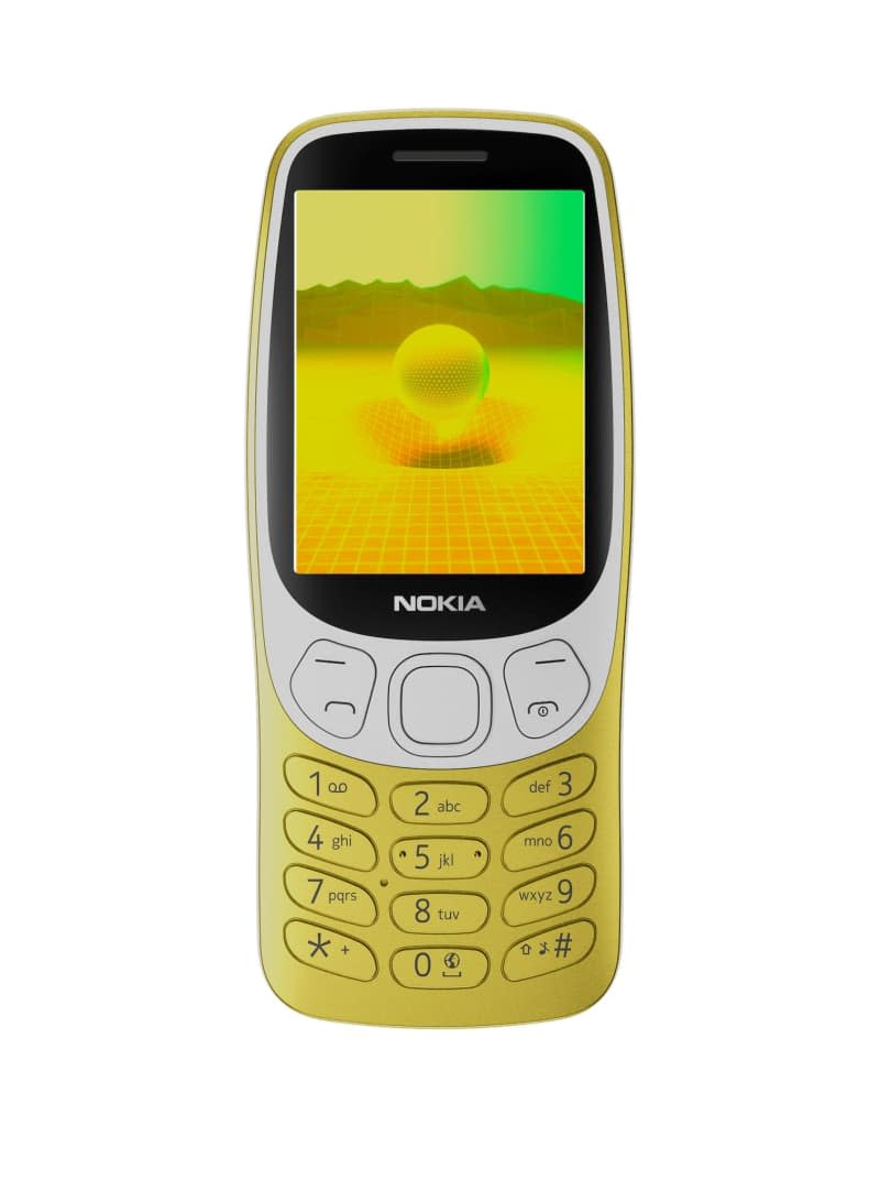 The Y2K Gold version of the new Nokia 3210, one of the most popular early mobile phones which has been relaunched to mark the device's 25th anniversary. Nokia/PA/dpa