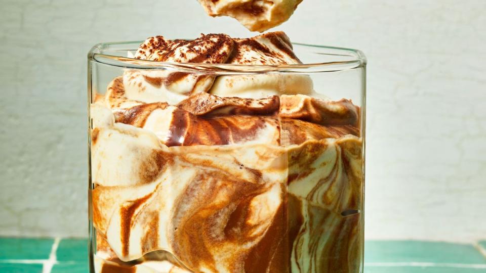 tiramisu dip in a clear cup