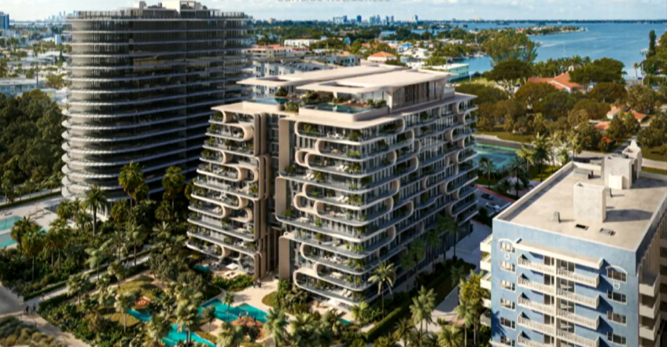 Una representación muestra un proyecto de condominios de ultralujo propuesto en el lugar donde se derrumbó el edificio Champlain Towers South en Surfside.