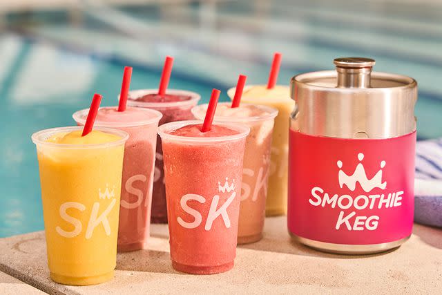 <p>Smoothie King</p> Smoothie King's keg is big enough to hold six smoothies.