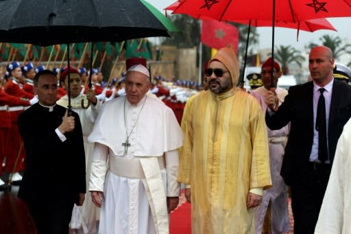 Pope Francis, who is being hosted by King Mohammed VI, is the first pontiff to visit the North African country since John Paul II in 1985