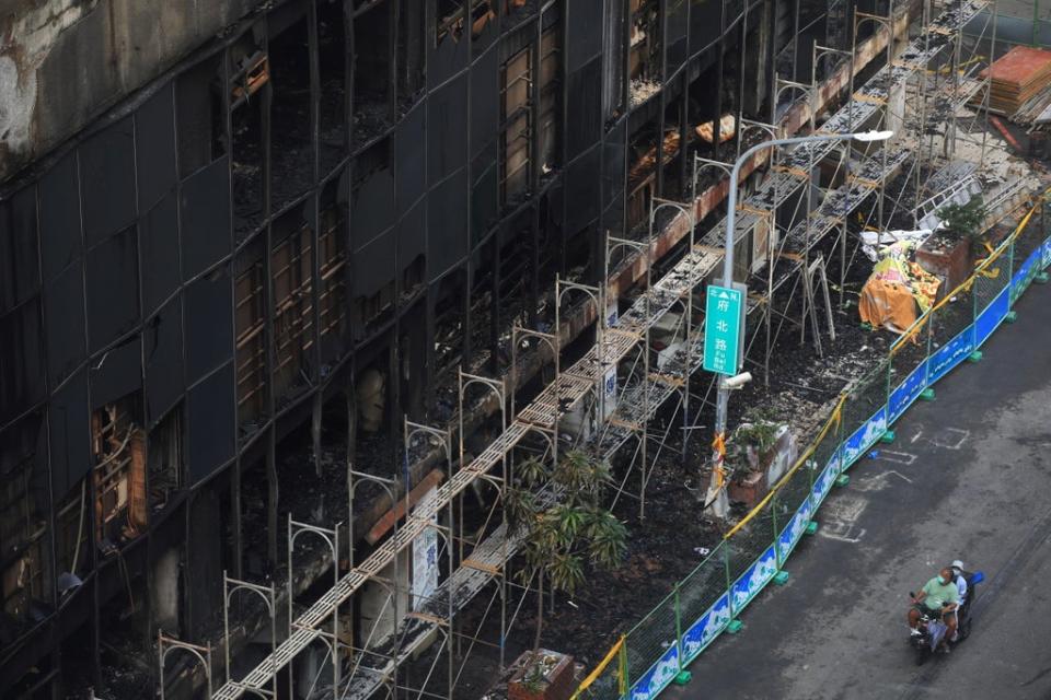 The building has been supported with scaffolding and covered with mesh wire to avoid further damage (REUTERS)