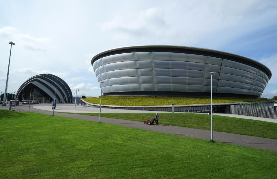 Embargoed to 0001 Monday September 13 File photo dated 23/08/21 of a general view of The SSE Hydro and the SEC Armadillo on the Scottish Event Campus in Glasgow. There is 