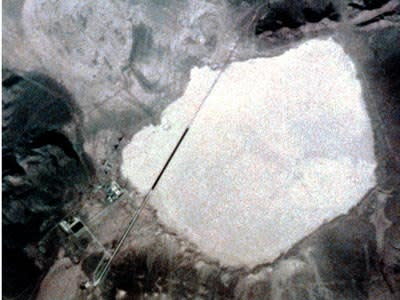 Photograph of the secret facility at Groom Lake taken by the Skylab 4 astronauts.