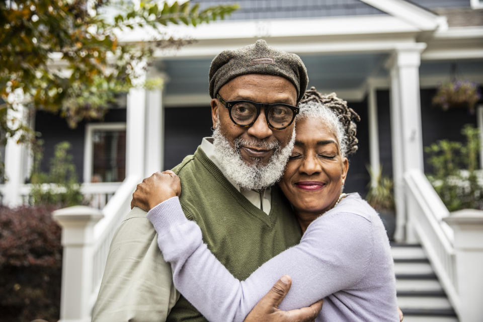 A man and woman hugging