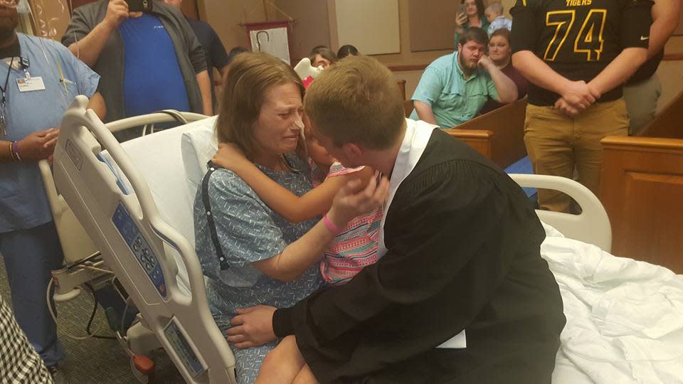 Dalton and his mother, Stephanie, embraced in an emotional ceremony at Baptist Memorial Hospital East in Memphis. Source: Julie Northcott/ Facebook