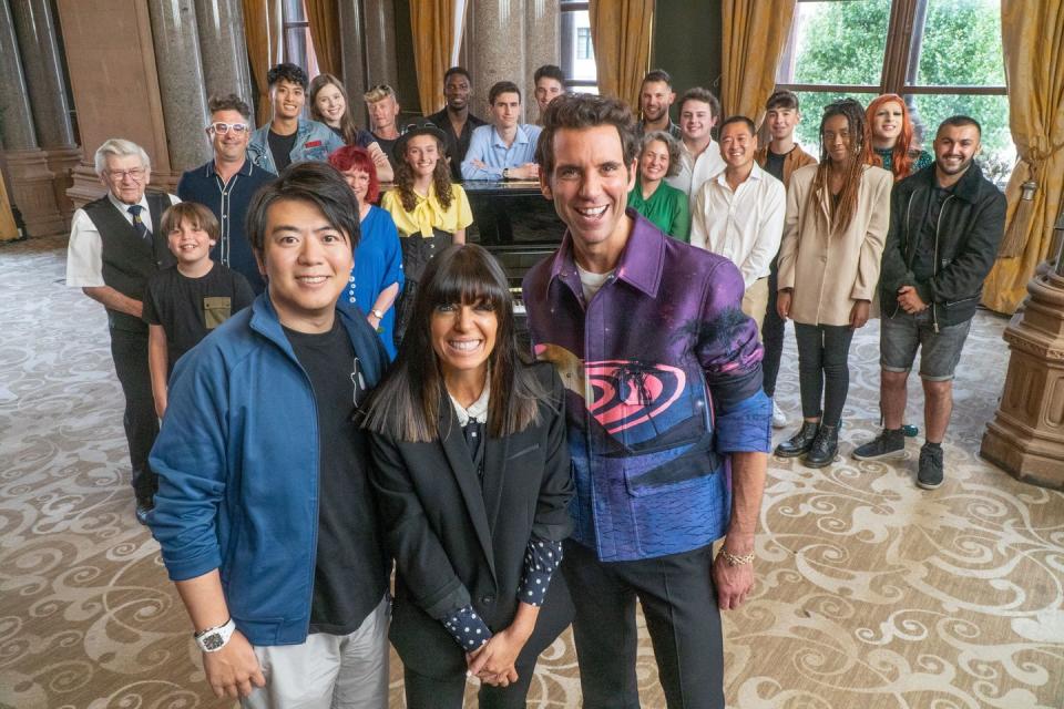 claudia winkleman, mika and lang lang, the piano