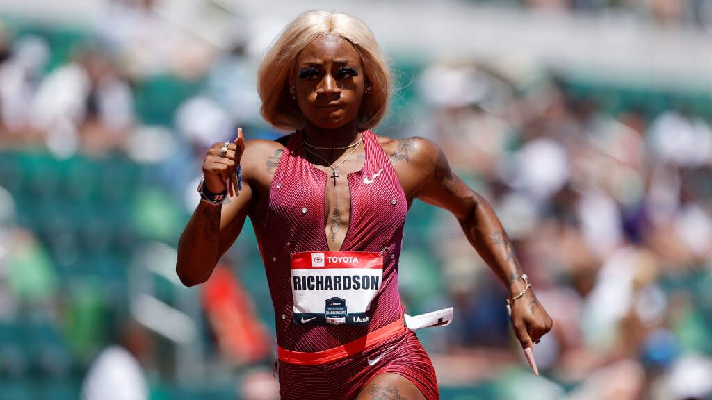 Sha’Carri Richardson competes in the women’s 200 meter semifinals during the 2022 USATF Outdoor Championships at Hayward Field on June 26, 2022 in Eugene, Oregon. (Photo by Steph Chambers/Getty Images)