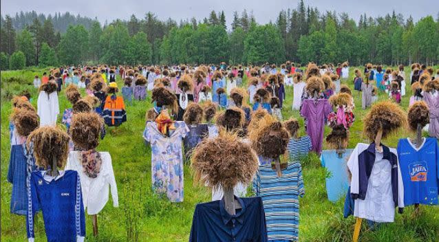 The hundreds of figures are in fact scarecrows and part of an art installation. Source: Instagram/larshi1