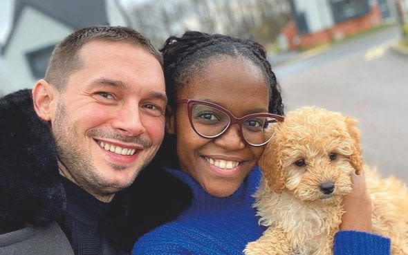 With her husband Marius and dog Leo - Instagram @otimabuse