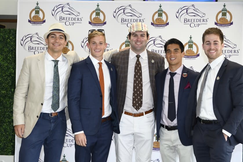 From left, Dan Giovacchini, Reiley Higgins, Alex Quoyeser, Patrick O'Neill and Eric Armagost at Breeders Cup at Keeneland