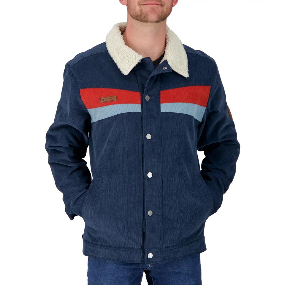 Blue Corduroy jacket with red and blue stripes