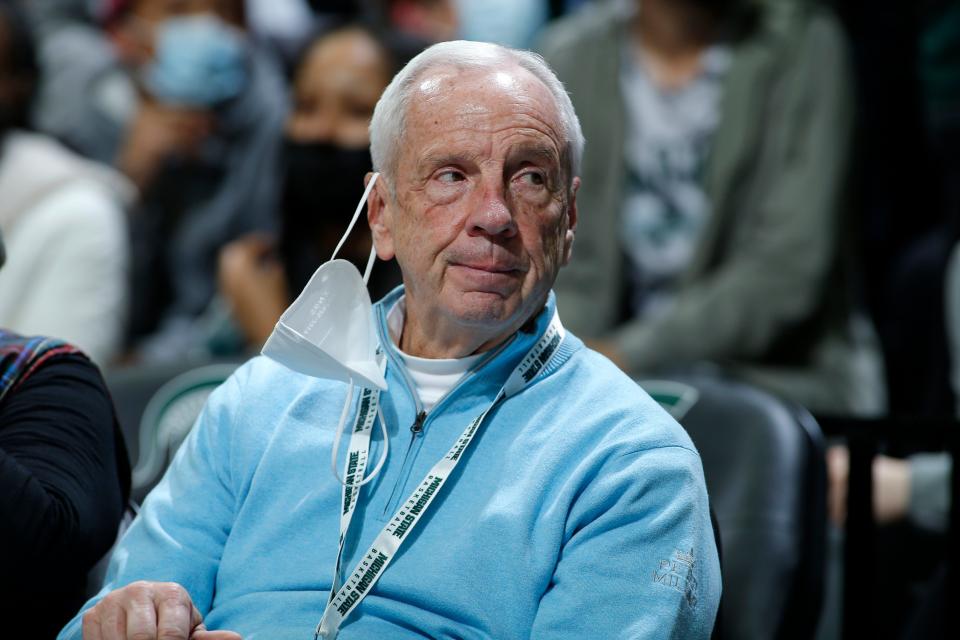 Former North Carolina coach Roy Williams attends a game between Michigan State and Minnesota earlier this month in East Lansing, Mich.