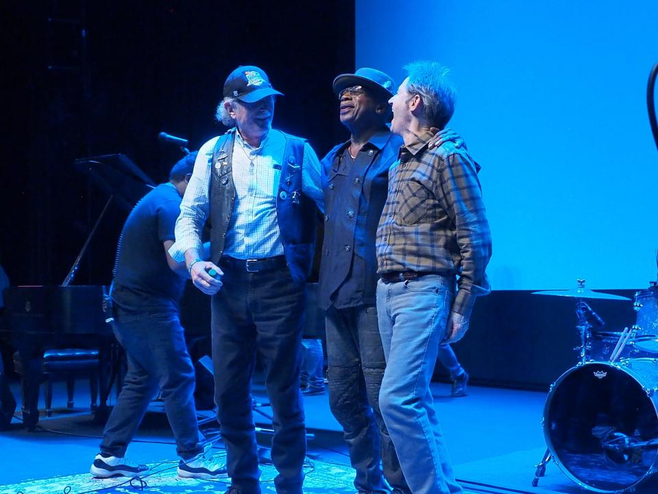 Vini Lopez (left to right), David Sancious and Garry Tallent at “The 50th Anniversary: Greetings from Asbury Park, N.J.,” presented Jan. 7 by the Bruce Springsteen Archives and Center for American Music at Monmouth University in West Long Branch.