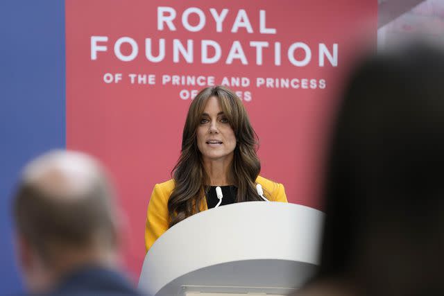 <p>Kirsty Wigglesworth-WPA Pool/Getty Images</p> Kate Middleton speaking at a forum for World Mental Health Day