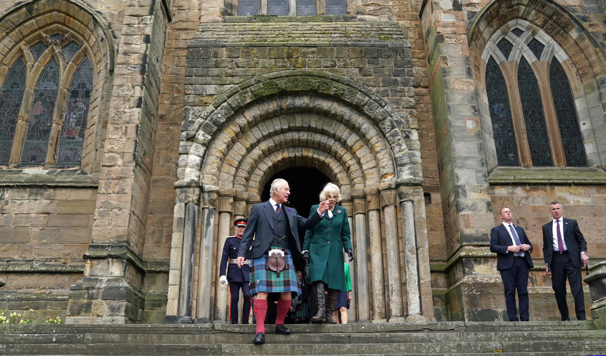 The King and Queen Consort visited Dunfermline Abbey (Andrew Milligan/PA)