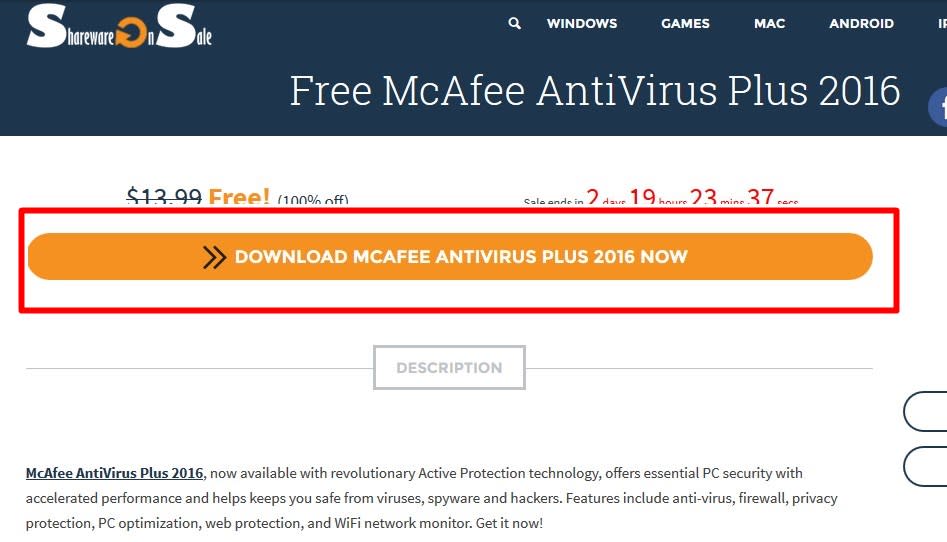 按DOWNLOAD MACFEE ANTIVIRUS PLUS 2016 NOW