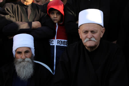 Druze Arabs on the Israeli-occupied Golan Heights hold an anti-election protest outside a municipal polling station in Majdal Shams, October 30, 2018 REUTERS/Ammar Awad