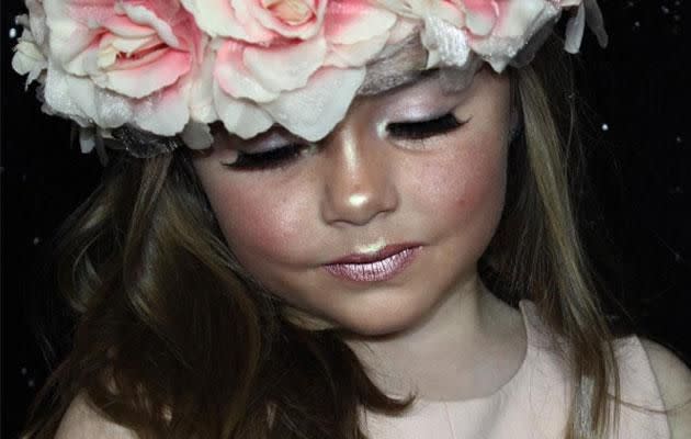 Bella Rose, 6, has sparked controversy with her makeup tutorial. Photo: Instagram/emily._.louise