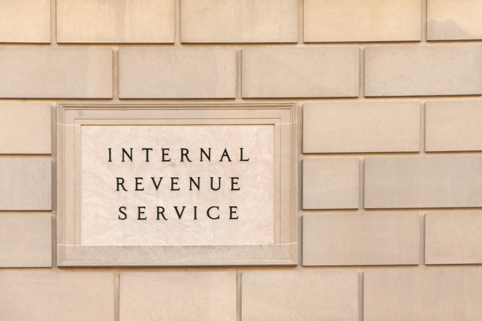 Sign on IRS headquarter building in downtown Washington, DC