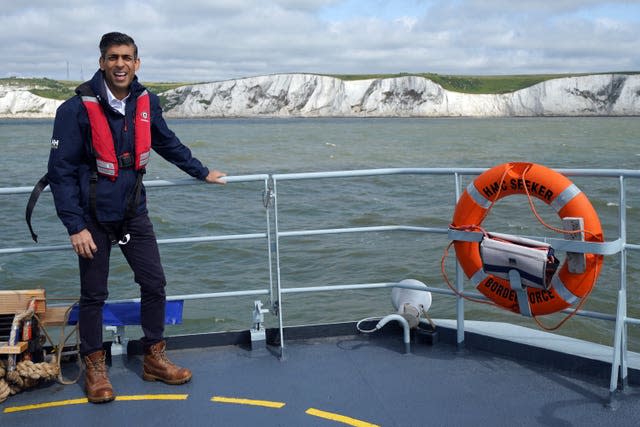 Prime Minister Rishi Sunak onboard Border Agency cutter HMC Seeker during a visit to Dover