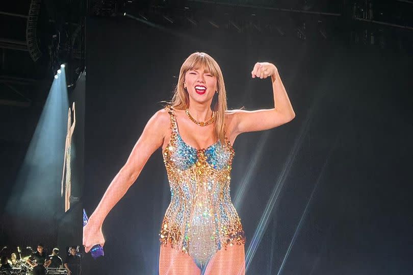 Taylor's looking powerful on stage at the Principality Stadium