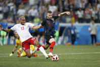 <p>Mathias Jorgensen Ante Rebic to concede a penalty in extra time </p>
