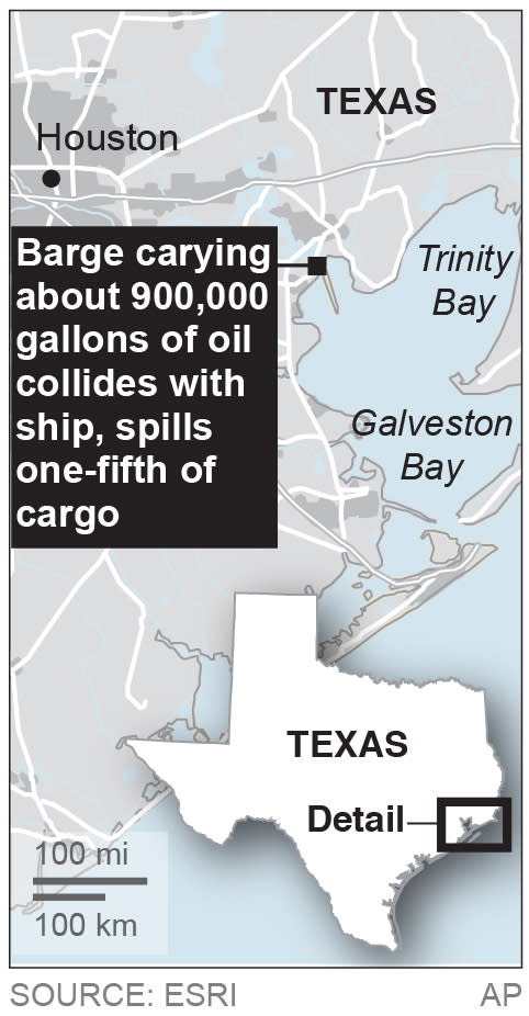 Map locates oil spill in Texas; 1c x 3 inches; 46.5 mm x 76 mm;