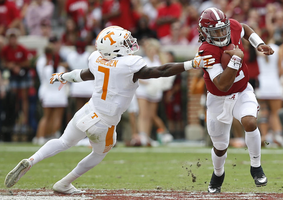 Rashaan Gaulden flipped off Alabama fans in October and Kirk Herbstreit said he should have been kicked off the team. (AP Photo/Brynn Anderson, File)