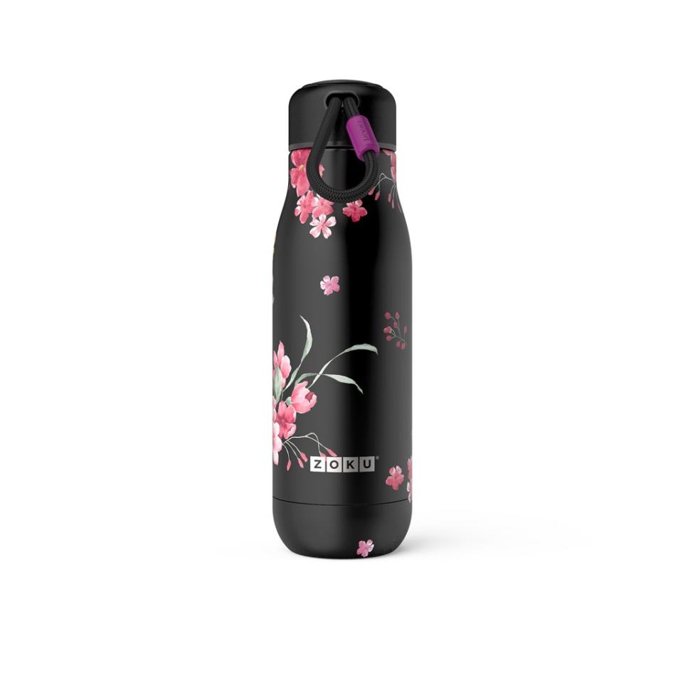 <p>zokuhome.com</p><p><strong>$29.99</strong></p><p><a href="https://www.zokuhome.com/collections/stainless-steel-bottles/products/18oz-stainless-steel-midnight-floral-bottle" rel="nofollow noopener" target="_blank" data-ylk="slk:Buy Now;elm:context_link;itc:0;sec:content-canvas" class="link ">Buy Now</a></p><p>Zoku's 18-ounce stainless-steel drinking bottle <strong>has a handy rope that you can clip to your backpack, luggage, or gym bag</strong>. It comes in a choice of many designs, but we're partial to this midnight floral pattern. </p>