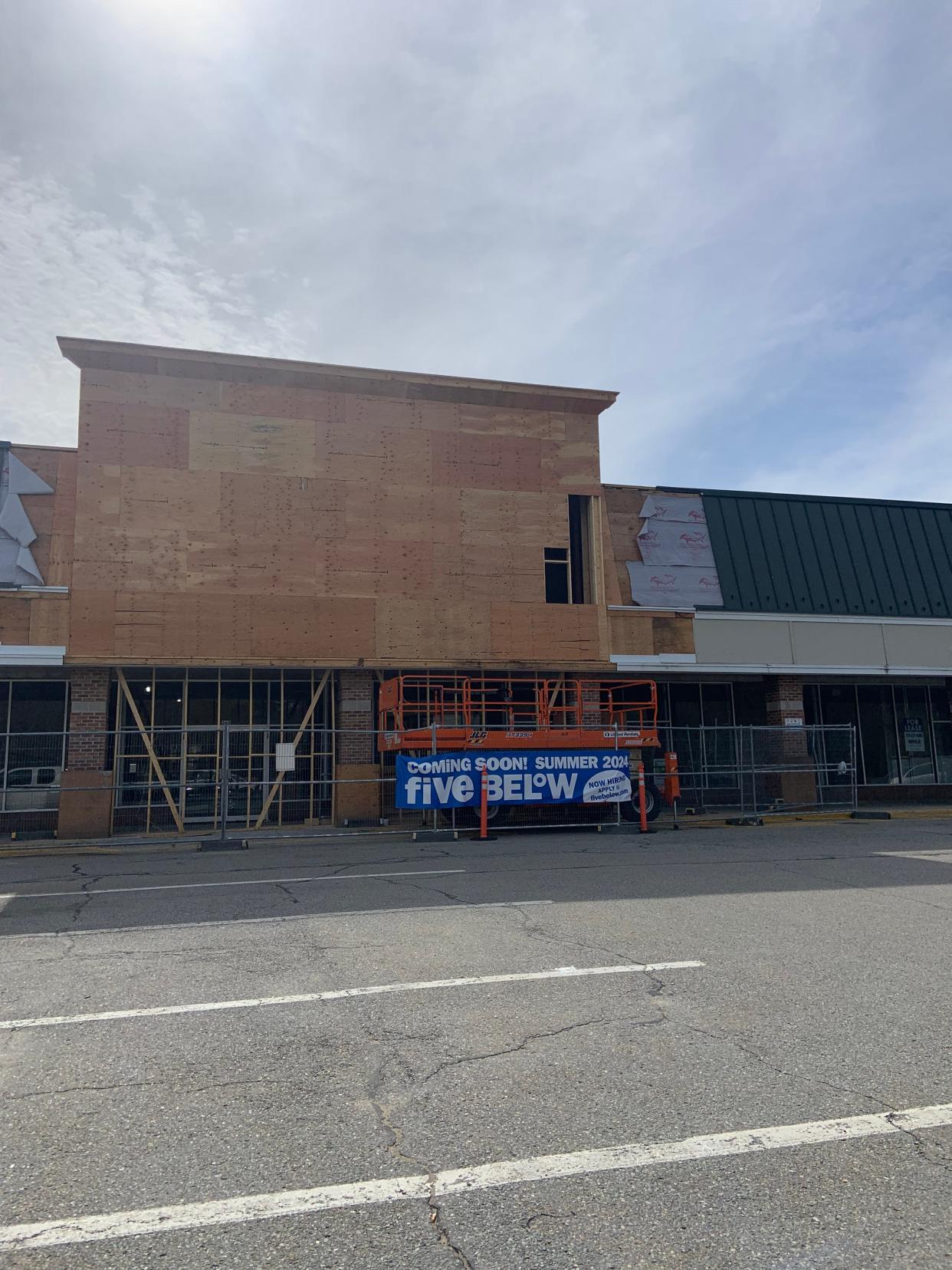 Construction continues on the Five Below store in Timpany Plaza in Gardner. The location is scheduled to open over the summer, according to a representative for the retailer.